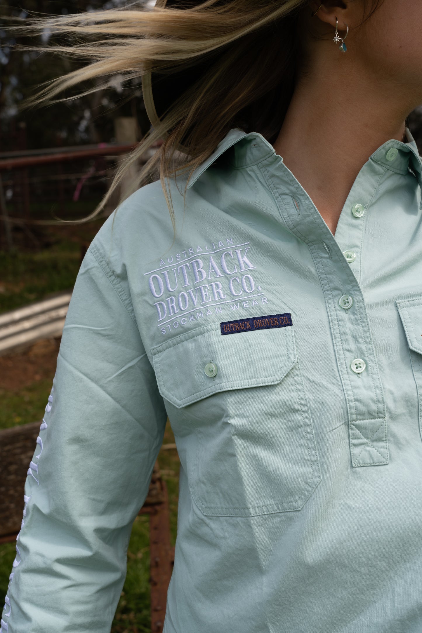 Willow Half Button Work shirt - Eucalyptus