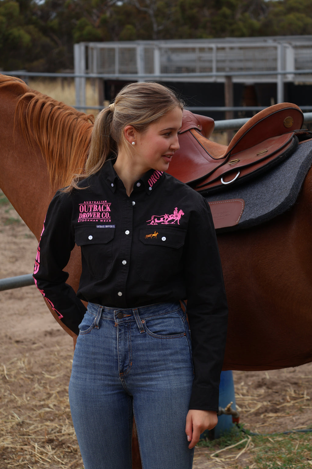 Drover Co. Arena Shirt - Black & Pink
